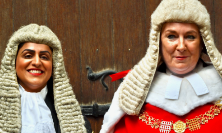 Shabana Mahmoud (left) and Lady Chief Justice Carr at the Royal Courts of Justice swearing inceremony